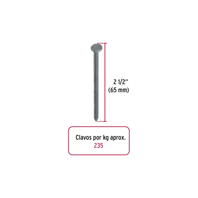 Clavo Estandard, 2-1/2'', Con Cabeza, Bolsa 1 Kg Fiero 45022