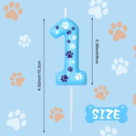 Threlaco Threlaco Number 1 Blue Dog Paw Birthday Candles Numeral Cake Topper Dog Paw Print Themed Candles for Boy Girl Blue Birthday Decoration Party Supplies