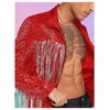 BEAUDRM Men's Fringe Trim Jackets Zip Up Long Sleeve Sequin