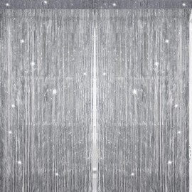 Sinmoe 2 Pieces Glitter String Curtain Panels Cotton String Curtain Panels Window Door Fly Screen Curtains(Silver)