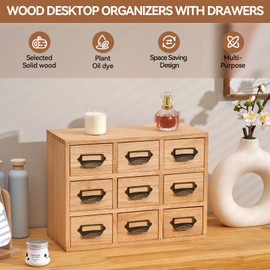 KIRIGEN Wood Drawer Organizer Desktop Storage Cabinet Box Drawers for Home Office Desk Organization and Storage 9 Drawer Mini Chest with Metal Handles Natural (9CG-NA)