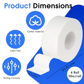4 Rolls Zinc Oxide Tape, Sports Tape for Blister Prevention, Breathable Athletic Tape, Easy Tear Bandage Tape for Finger Ankle Wrist Support (3.8CM*10M)