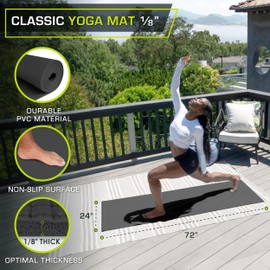 ProsourceFit Classic Yoga Mat 1/8” (3mm) Thick, Extra Long 72-Inch Lightweight Fitness Mat with Non-Slip Grip for Yoga, Pilates, Exercise