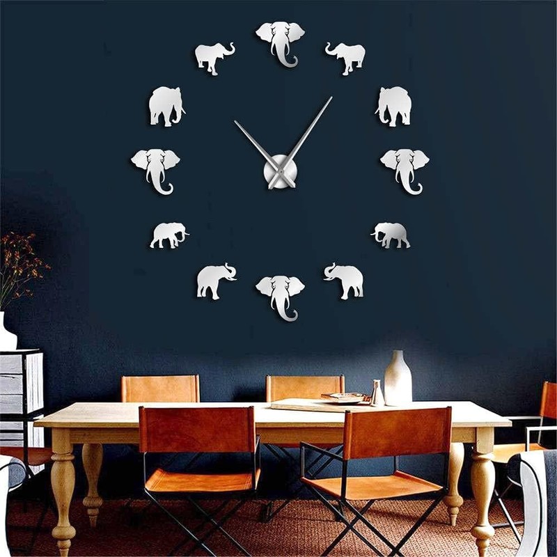 King Live Large DIY Elephant Wall Clock Mirror Effect Wall
