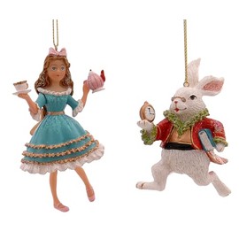 itsisa Alice & White Rabbit Fairy Tale Tree Decorations (Set of 2) - Christmas Decoration, Christmas Tree Bauble