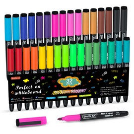 Shuttle Art Dry Erase Markers, 32 Pack 16 Colors Magnetic Whiteboard Markers with Erase, Fine Point Dry Erase Markers Perfect For Writing on Whiteboards,Mirrors for School Office Home
