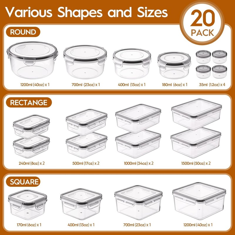 40 PCS Food Storage Containers with Lids Airtight (20 Containers