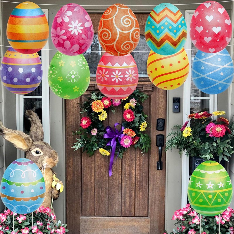 YiYa 12 Pcs Easter Egg Outdoor Decorations Waterproof Easter Garden