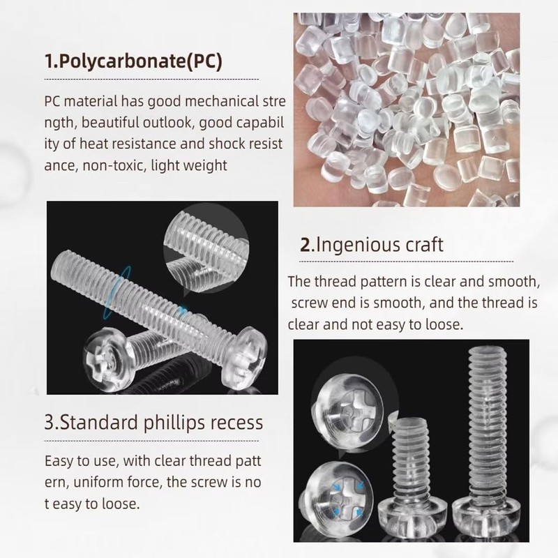 PC (Polycarbonate) Acrylic Plastic Transparent Metric Hex Nut M5 30PCS