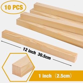 Square Wooden Dowels Wood Dowel Rods for Crafts 1" x 12", 10 PCS Square Wooden Sticks for Crafts, Wood Slats Wood Strips 1 inch Wide, Unfinished Pine Hardwood Sticks for Crafting, Woodworking