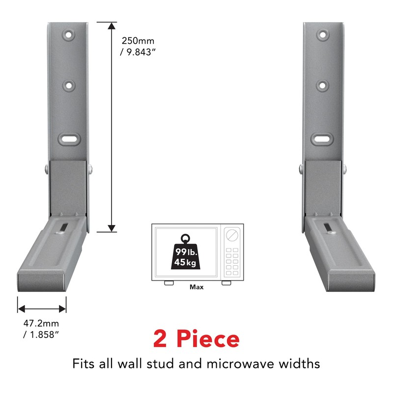 AVF Steel Universal Wall-Mounted Microwave Brackets in Silver (Set of