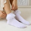 SRYL Women Lace Ruffle Frilly Socks (White-1 Pairs_Double Lace)