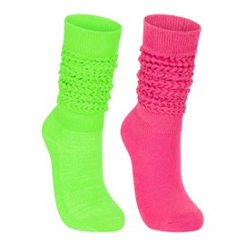 Women 80s 90s Slouch Socks Hot Pink and Lime Green Neon Socks 80s 90s Accessories for Women Extra Long Knee High Slouchy Socks