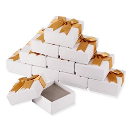 Spritewelry 12pcs Small Gift Boxes Small Jewelry Box 3x3x1.6 Inch Jewelry Gift Boxes Bulk Square Small Jewelry Gift Box with Bowknot for Necklace Ring Earring Bracelet (White-Gold Bow)