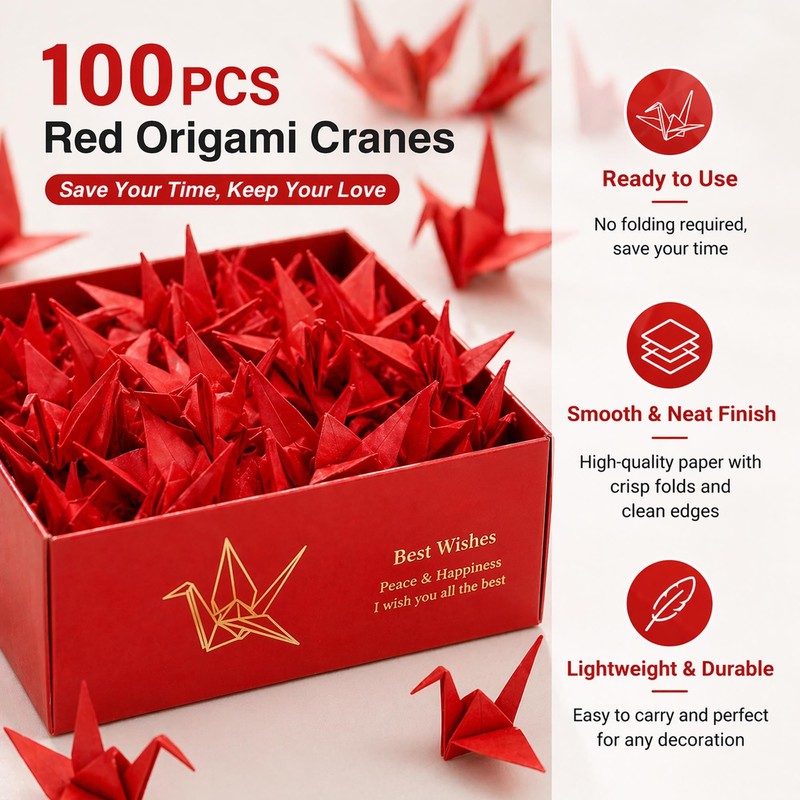 VTOS Origami Paper Crane, 100 Pcs Premade Paper Origami Cranes