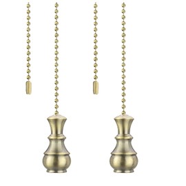 Aspen Creative 20515-42, 12" Ceiling Fan Beaded Solid Steel Decorative Pull Chain/Antique Brass Finish, 2 Pack