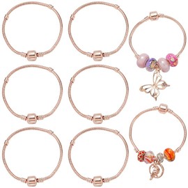 SUNNYCLUE 1 Box 6Pcs Rose Gold Charm Bracelets Chains Metal Bangle Making Bulk European Brass Bendable Extender Adjustable String Large Hole Beads Chains for jewellery Making Necklace Bracelet Finding