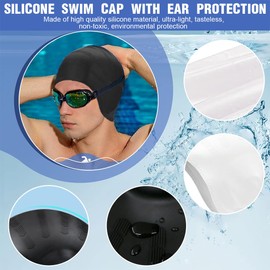 2 Stück Badekappe Mädchen, Damen und Herren Badekappe Silikon Badekappe - Hochwertige Qualität - Dehnbare und Bequeme Schwimmkappen-Erwachsene Unisex-Silikon-Badekappe(Schwarz und Weiß)