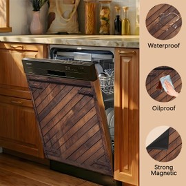 Dishwasher Magnet Cover Brown Wood Look, Waterproof Magnetic Dishwasher Cover for The Front Panel, Refrigerator Magnets Decorative Cover Home Decor 23x26 Inch
