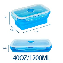 TZCOBLI Plus 4PCS Foldable Silicone Food Storage Containers for Kitchen Storage for Leftovers Fruits and Meal Prep Dishwasher Safe Microwave Safe Ideal for Home and Travel (blue, 40OZ)