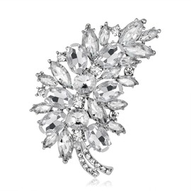 WCRAZYE Rhinestone Feather Brooch Pin for Women Men Fashion Crystal Delicate Leaf Bridal Wedding Brooch Lapel Pins Elegant Dress Accessories Jewelry Boutonniere Corsage for Hat Bag Suit Tie Wedding Birthday (White)