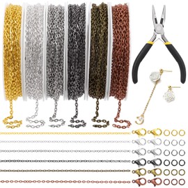Mardatt 247Pcs 6 Colors 60ft Metal Jewelry Making Chains with Jewelry Pliers Lobster Clasps and Open Jump Rings, Jewelry Findings Supplies for Necklace Earring Bracelet DIY Craft