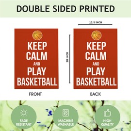 Mugod Funny Garden Flag Keep Calm and Play Basketball Yard Flag 12.5X18 Inch Double Sided Burlap Banners Holiday Party Sports Game Outdoor Decoration
