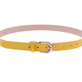 FASHIONGEN - Women genuine Italian leather belt LUNA for thousers, jeans - Yellow, 100 cm / 39.40 in