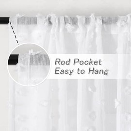 MYSKY HOME - Cortinas cortas transparentes blancas con pompones para ventanas pequeñas, recámara, cuarto de bebé, habitación de niños, niñas, cortinas bohemias para café, cocina, filtrado de luz