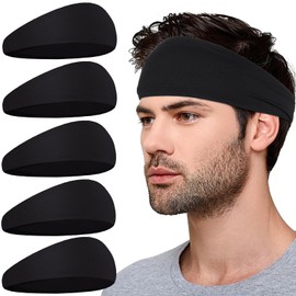 5 Packs Mens Sports Headbands Sweatband Sports Headbands for Running, Cycling, Basketball, Yoga, Fitness Workout Stretchy Unisex Headbands (Black)
