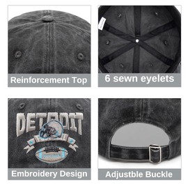 Embroidered City Hat Vintage Washed Denim Football Hats for Men Women, Unisex Adjustable Cotton Fans Baseball Cap