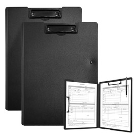 Pack of 2 A4 Clipboard, Clipboard Folder with 2 Clips, Clipboard for Office/Construction Site/School/Classroom/Restaurant/Doctor's Office (Black)