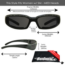 Bikershades Women Motorcycle Biker Foam Padded Wind Blocking Dust UV Protection with Rhinestone Bling