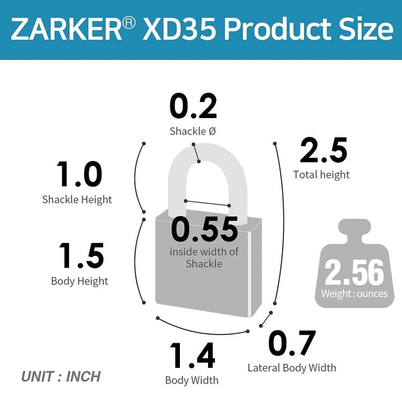 [ZARKER XD35] Small and Heavy Duty 3-Digit Combination Padlock Different