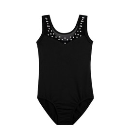 DAXIANG Gymnastics Leotards for Girls Sparkly One Piece Sleeveless Dance Leotard Black Mesh 7-8 Years