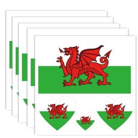 20 PCS Welsh Flag Tattoo,Welsh Banner Tattoos Decoration Decal, Rectangle Heart Waterproof Sticker for Party Parade