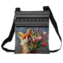 LiuenMgg Floral Fox Messenger Bag Small Ethnic Pattern Printed Adjustable Strap Crossbody Zipper Bag Floral Fox Phone Bag Wallet Cute Shoulder Handbag for Women Friends -5