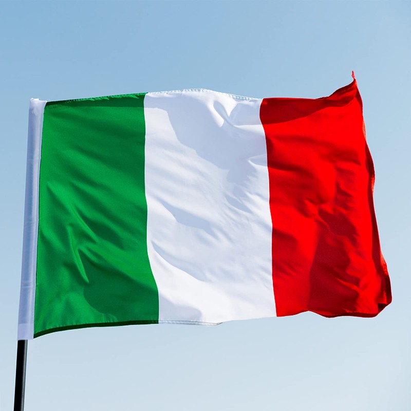 One Italian Flag, Three Italian Hand Flags with Posts, Rain