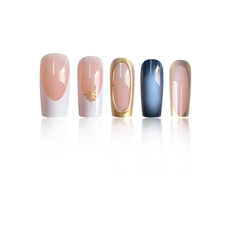 White French Press on Nails Golden Embossed False Nails Long