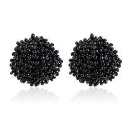 Tiande Statement Beaded Stud Earrings Bohemian Cluster Rainbow Seed Beads Big Round Piercing Post Earrings Idea Gift for Mom, Sister and Friends - Black