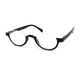 Bottom Half Plastic Rim Round Oval Powered Reading Glasses Black +1.25