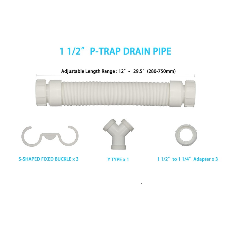 Mucol Low Profile P Trap,Expandable & Flexible Double Bowl Sink