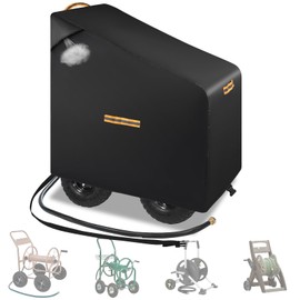 Hose Reel Cart Covers for Outside,Heavy Duty 420D Hosepipes Cover for Garden with Air Vent,Waterproof Strip,2 Reflective Strip Handles,Univeral Protective Hose Holder Cover,All Season Protection