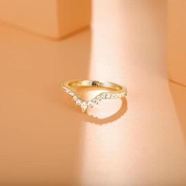 Titaniumcentral Stackable Eternity Wedding Bands for Women Pear & Round Shaped Cubic Zirconia Engagement Promise Rings (Gold,Size V 1/2)