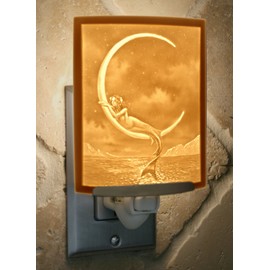 Mermaid and The Moon Curved Porcelain Lithophane Nightlight