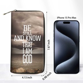 ZXHSBROK Christian Bible Verse Psalm 46:10 Wallet for Women with Credit Card Holder Coin Money Clip PU Leather Zip Around Clutch Wallet