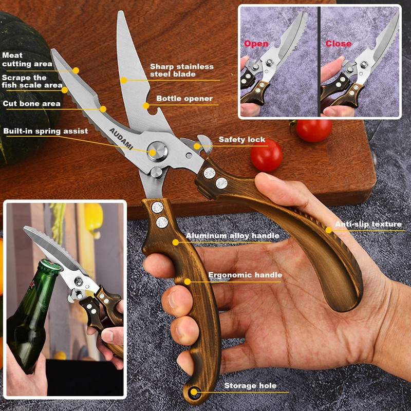 AUDAMI Poultry Shears 2-Pack, Heavy Duty Meat Scissors, Stainless Steel
