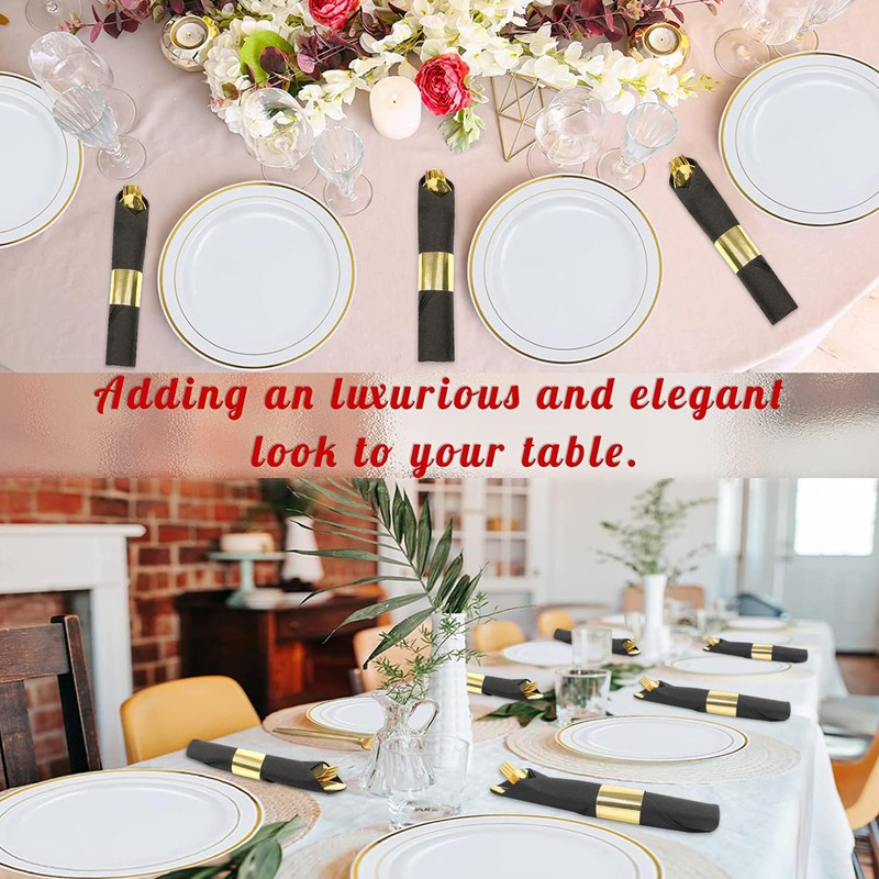 Dlebay 50 Pack Pre Rolled Gold Plastic Silverware Set,Wrapped Plastic