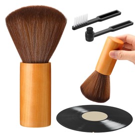 Ziliny 3 Pcs Vinyl Record Cleaning Brush Wooden Anti Static Dust Record Vinyl Cleaner Kit Player Accessories Gift for Music Lovers(Light Brown)