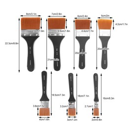 Pincel plano de artista 7pcs para Gesso, barnices, pintura acrílica, pintura al óleo, acuarela, madera, pared, limpiador de muebles